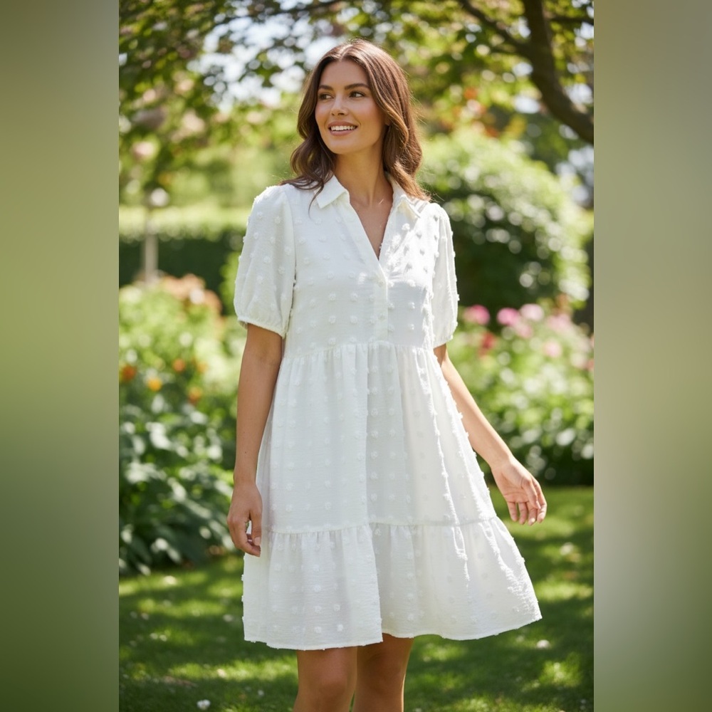 Very J White Textured Midi Dress (M)